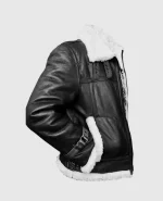 Men’s B-3 Black Sheepskin Leather Bomber Jacket - Image 3