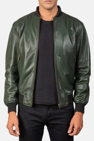 Men’s Bomber Casual Green Leather Jacket