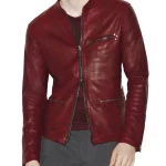 Men’s Casual Red Burnished Dual Zipper Jacket