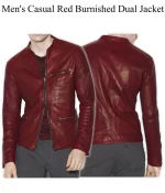 Men’s Casual Red Burnished Dual Zipper Jacket