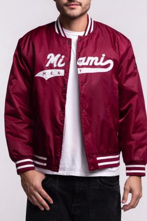Miami Heat A Game Burgundy Varsity Satin Jacket