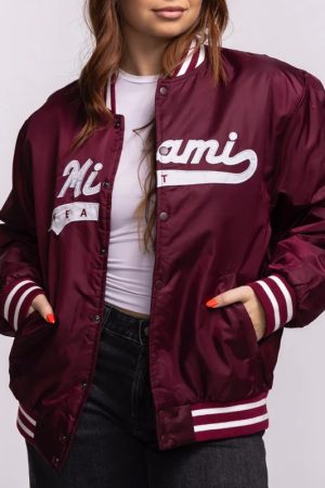 Miami Heat A Game Burgundy Varsity Satin Jacket