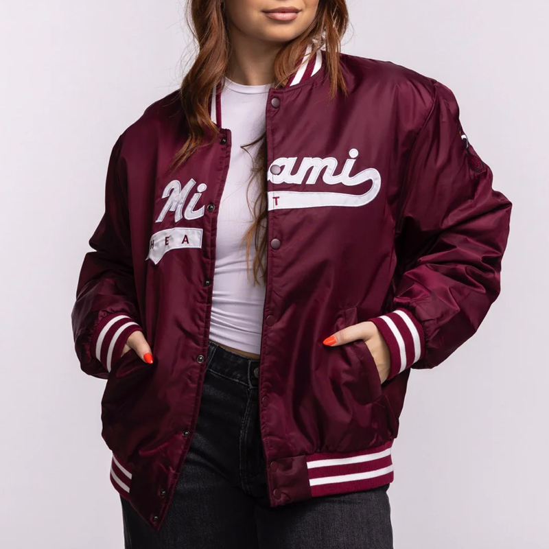Miami Heat A Game Burgundy Varsity Satin Jacket 04 Miami Heat A Game Burgundy Varsity Satin Jacket