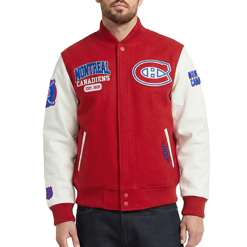 Montreal Canadiens City Arch Red and White Varsity Jacket 01 Montreal Canadiens City Arch Red and White Varsity Jacket