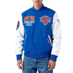 NY Knicks City Arch Royal and White Varsity Jacket