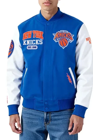 NY Knicks City Arch Royal and White Varsity Jacket