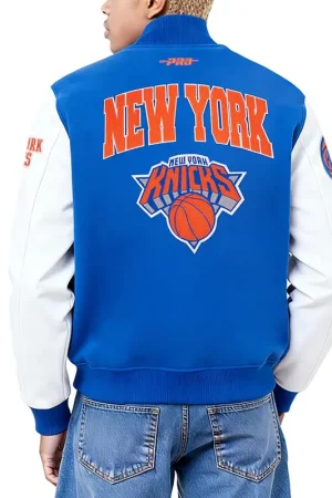 NY Knicks City Arch Royal and White Varsity Jacket
