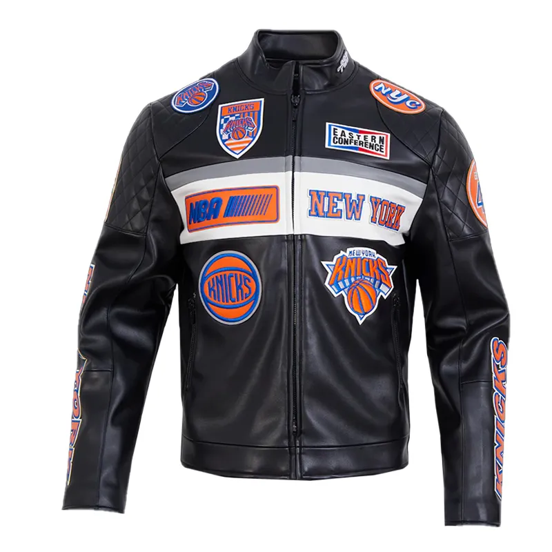 New York Knicks Moto Black Leather Jacket 01 New York Knicks Moto Black Leather Jacket