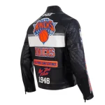 New York Knicks Moto Black Leather Jacket - Image 4