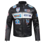 New York Mets Moto Black Leather Jacket