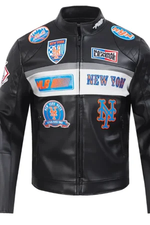 New York Mets Moto Black Leather Jacket