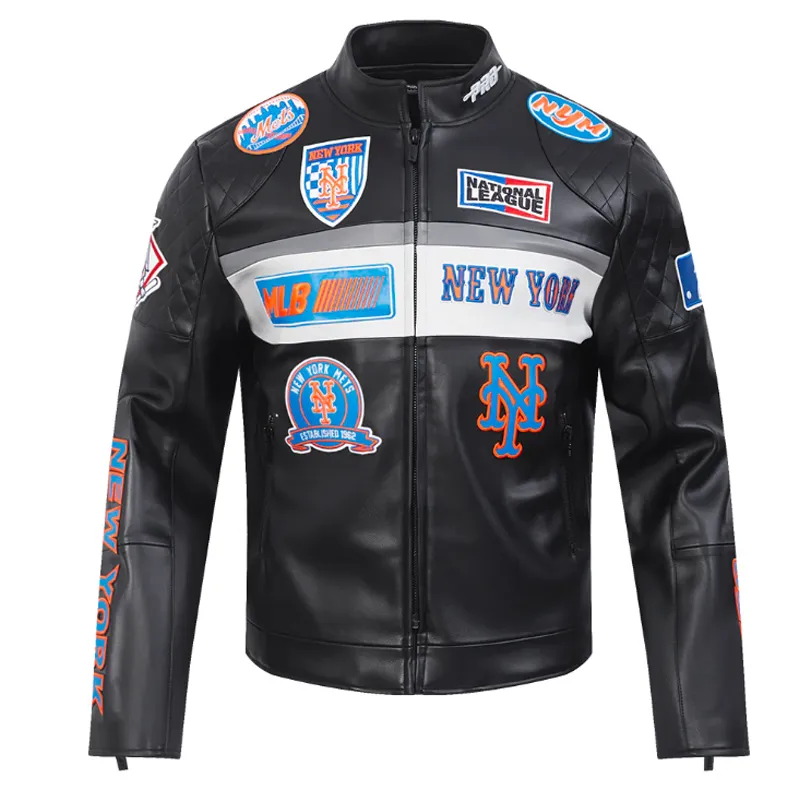 New York Mets Moto Black Leather Jacket 01 New York Mets Moto Black Leather Jacket
