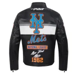 New York Mets Moto Black Leather Jacket