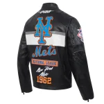New York Mets Moto Black Leather Jacket