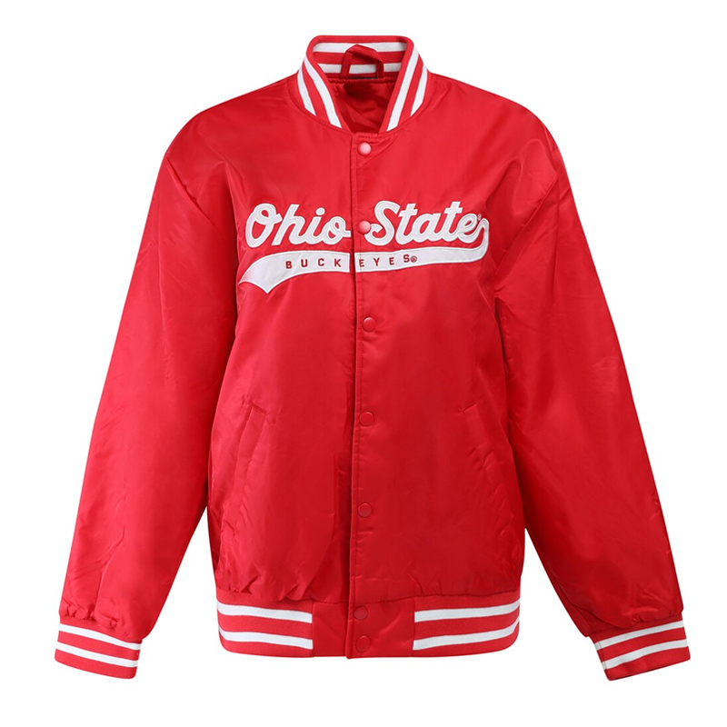 Ohio State Buckeyes A Game Scarlet Varsity Satin Jacket 01 Ohio State Buckeyes A Game Scarlet Varsity Satin Jacket