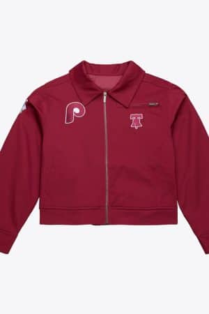 Philadelphia Phillies Burgundy Mechanic Cropped Full-Zip Jacket