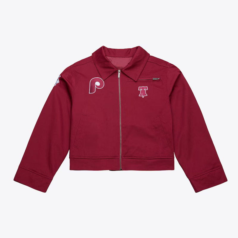Philadelphia Phillies Burgundy Mechanic Cropped Full-Zip Jacket 01 Philadelphia Phillies Burgundy Mechanic Cropped Full-Zip Jacket