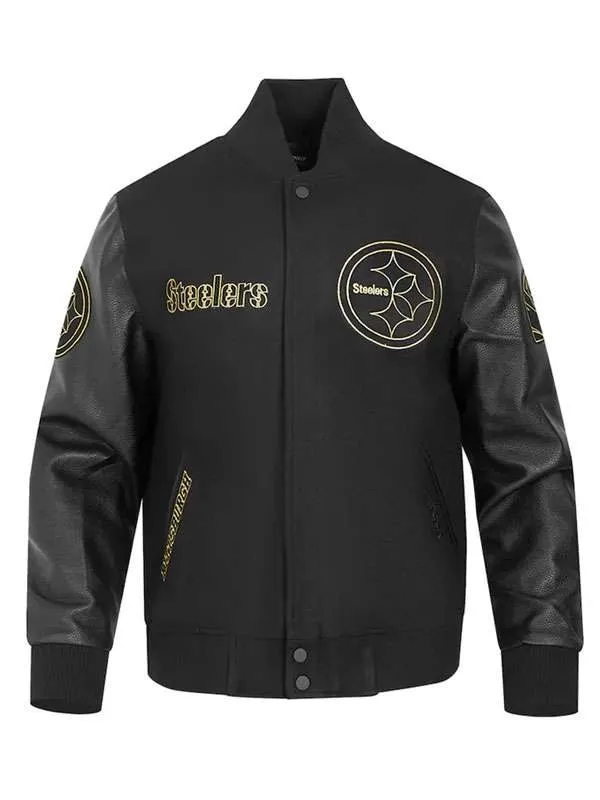 Pittsburgh Steelers Black Varsity Jacket 01 Pittsburgh Steelers Black Varsity Jacket