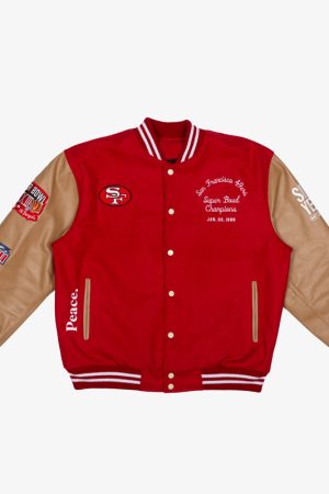 Super Bowl 1989 San Francisco 49ers Red and Brown Varsity Jacket