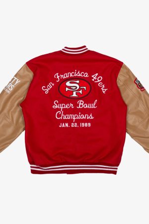 Super Bowl 1989 San Francisco 49ers Red and Brown Varsity Jacket