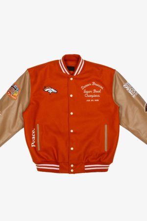 Super Bowl 1998 Denver Broncos Orange and Brown Varsity Jacket