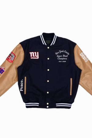 Super Bowl 2008 NY Giants Navy and Brown Varsity Jacket
