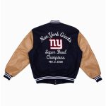 Super Bowl 2008 NY Giants Navy and Brown Varsity Jacket - Image 2
