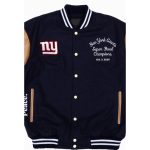 Super Bowl 2008 NY Giants Navy and Brown Varsity Jacket