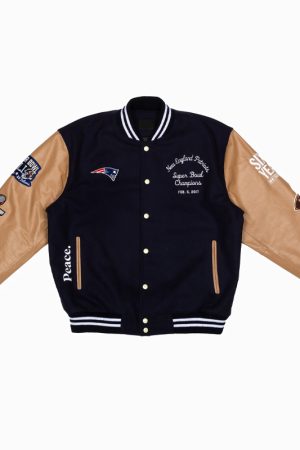 Super Bowl 2017 New England Patriots Navy and Brown Varsity Jacket