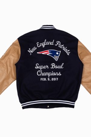Super Bowl 2017 New England Patriots Navy and Brown Varsity Jacket