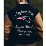 Super Bowl 2017 New England Patriots Navy and Brown Varsity Jacket