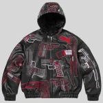 Shop Supreme SS26 Guns White And Black Leather Hooded Jacket For Sale