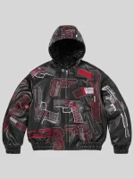 Shop Supreme SS26 Guns White And Black Leather Hooded Jacket For Sale