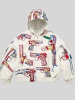 Shop Supreme SS26 Guns White And Black Leather Hooded Jacket For Sale