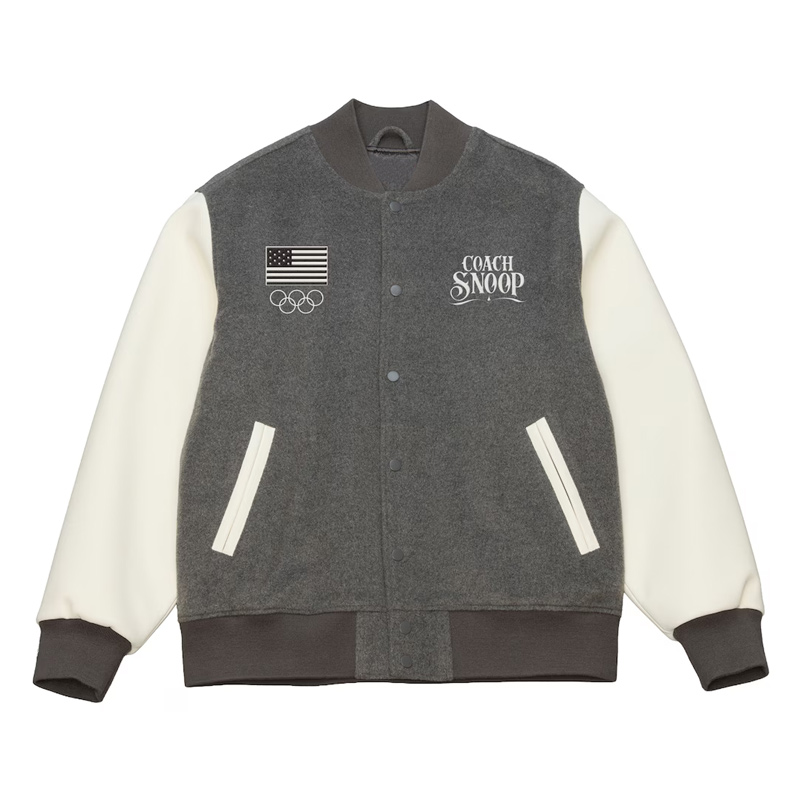 Team USA Coach Snoop Heather Gray&White Varsity Jacket 01 Team USA Coach Snoop Heather Gray Varsity Jacket
