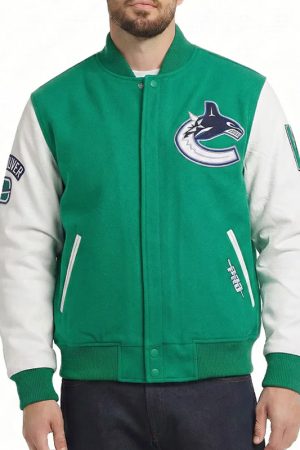 Vancouver Canucks Classic Green and White Varsity Jacket