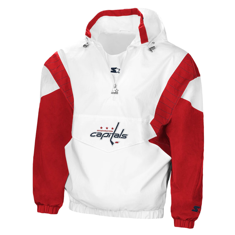 Washington Capitals White & Red Breakaway Anorak Hooded Jacket 01 Washington Capitals White & Red Breakaway Anorak Hooded Jacket