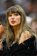 Taylor Swift Knicks Game 2026 Stella Mccartney Black Patchwork Denim Bomber Jacket