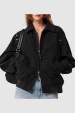 Taylor Swift Knicks Game 2026 Stella Mccartney Black Patchwork Denim Bomber Jacket