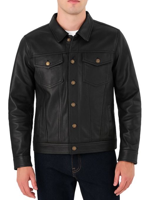 1 Mens Classic Black Leather Jacket