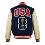 Product Specification: For both genders Inspired by: 2026 FIFA World Cup Material: Wool body with genuine leather sleeves Inner: Viscose lining Color: Navy and Off-White Collar: Rib-knitted Front: Buttoned closure Sleeves: Full with team patches Cuffs and hemline: Rib-knitted Classic 2026 FIFA World Cup spirit detail on front and back Pockets: Two outer pockets and two inner pockets Exclusive stitching: