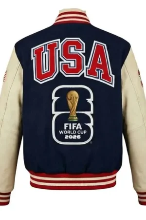 Product Specification: For both genders Inspired by: 2026 FIFA World Cup Material: Wool body with genuine leather sleeves Inner: Viscose lining Color: Navy and Off-White Collar: Rib-knitted Front: Buttoned closure Sleeves: Full with team patches Cuffs and hemline: Rib-knitted Classic 2026 FIFA World Cup spirit detail on front and back Pockets: Two outer pockets and two inner pockets Exclusive stitching: