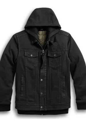 Men’s 3 In 1 Black Denim Motorcycle Jacket