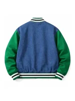 Classic Snap Button Bomber Denim Varsity Jacket
