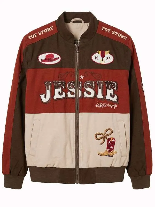 Jessie-Toy-Story-5-Saddle-Up-Brown-and-Red-Bomber-Jacket Movie Toy Story 5 2026 Jessie Saddle Up Brown and Red Bomber Jacket