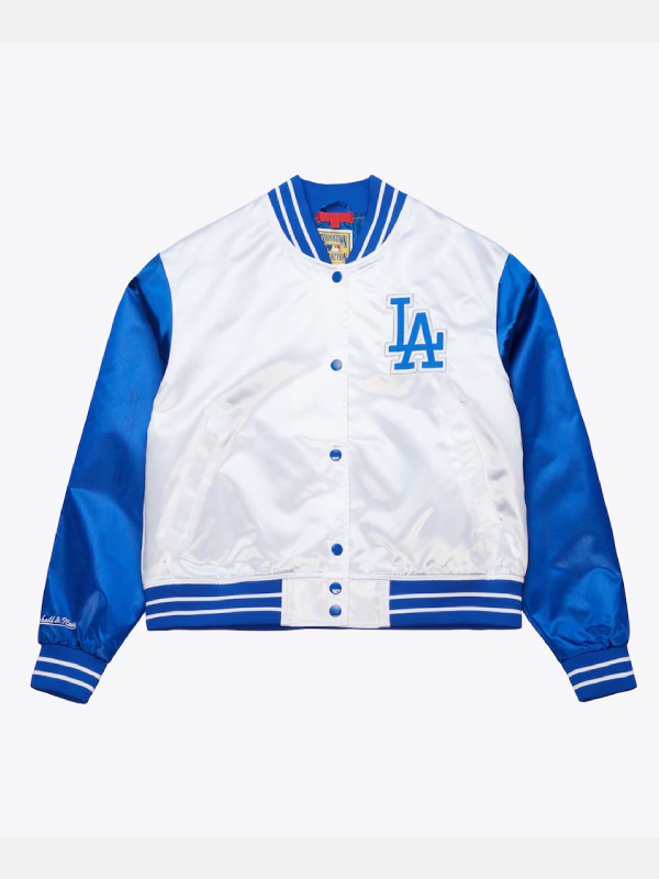 Los Angeles Dodgers Cropped Satin Full-Snap Jacket 01 Los Angeles Dodgers Cropped Satin Full-Snap Jacket