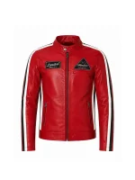 Men’s Red Racing Moto Biker Leather Jacket