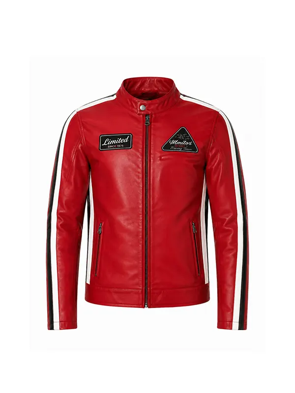 Men’s Red Racing Moto Biker Leather Jacket 01 Men’s Red Racing Moto Biker Leather Jacket