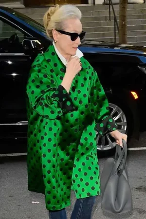 Miranda The Devil Wears Prada 2 Meryl Streep Green and Black Polka Dot Coat