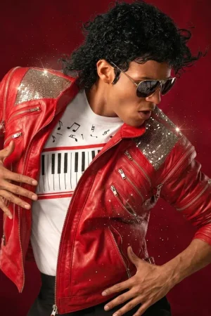 Michael 2026 Jaafar Jackson Red Bomber Jacket